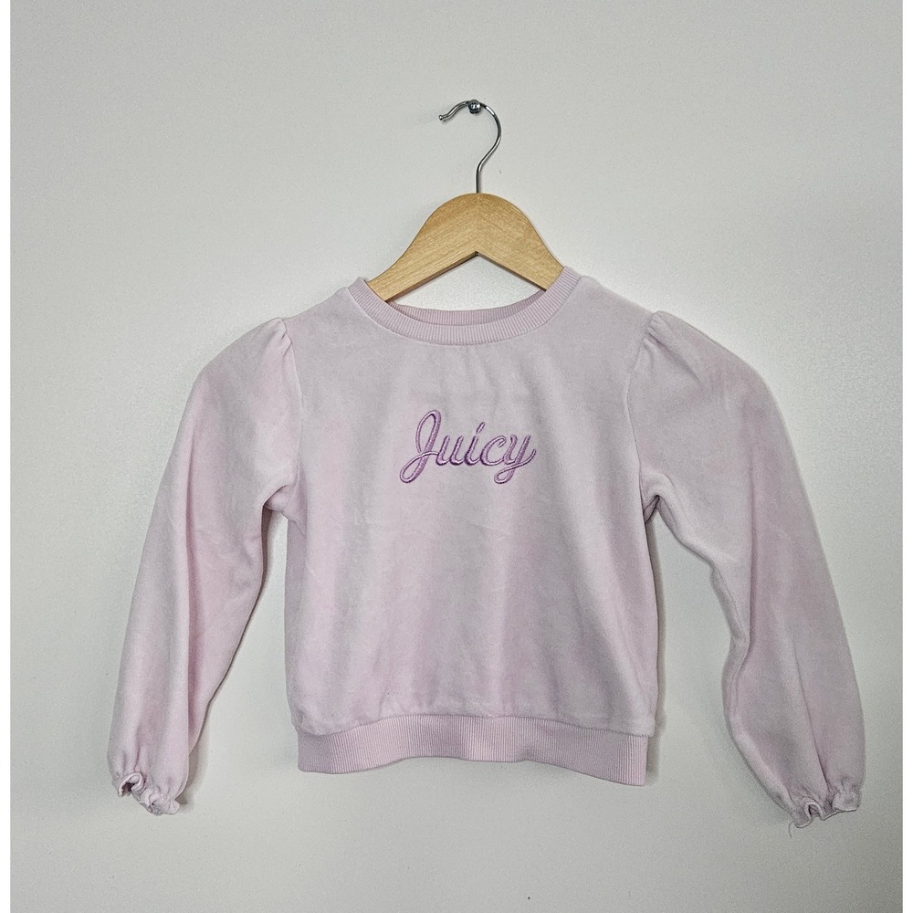 Juicy Couture Girls Pink Velour Puff Sleeve Logo Sweatshirt‎ Size 6 Pullover